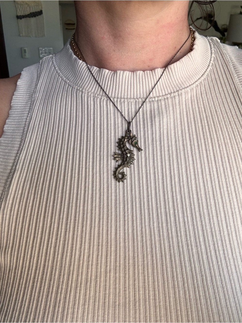 Silver Tone Seahorse Charm Pendant Metal Cable Chain Necklace, Lobster Clasp - Picture 3 of 4